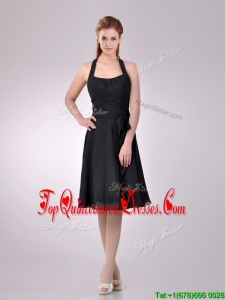 Best Selling Chiffon Halter Top Ruched Dama Dress in Black