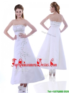 Elegant Ankle Length White Dama Dress with Embroidery and Beading