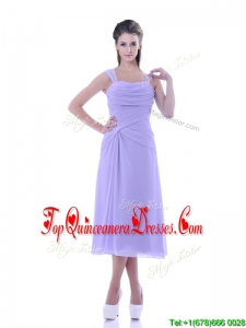 Fashionable Lavender Empire Square Dama Dress in Tea Length