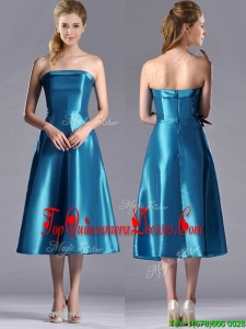 2016 Luxurious A Line Strapless Tea Length Dama Dress in Teal