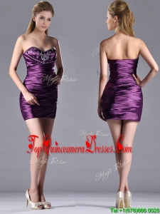 Discount Column Beaded Bust and Ruched Dama Dress in Dark Purple