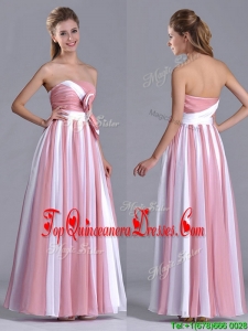 Hot Sale Bowknot Strapless White and Pink Dama Dress with Side Zipper