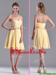 Modest Empire Chiffon Yellow Short Dama Dress with Beading