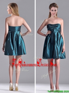 New Arrivals Strapless Ruched Taffeta Short Dama Dress in Teal