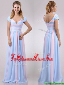 New Deep V Neckline Chiffon Dama Dress in Baby Pink and Light Blue