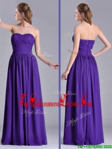 Beautiful Empire Ruched Chiffon Long Dama Dress in Purple