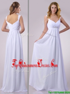 Hot Sale Empire Beaded White Chiffon Dama Dress with Straps