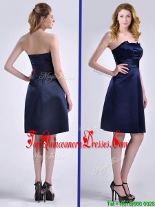 Luxurious Strapless Zipper Up Ruched Dama Dress in Navy Blue