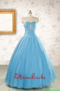 2015 Custom Made Beading Sweet 15 Dresses in Aqua Blue
