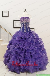 2015 Custom Made Purple Sweet 15 Dresses with Embroidery and Ruffles