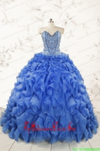Custom Made Beading Royal Blue Sweet 15 Dresses with Sweep Train