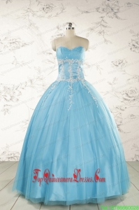 Custom Made Beading and Appliques Quinceanera Dresses in Aqua Blue for 2015