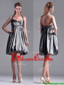 New Style Halter Top Taffeta Silver Dama Dress with Backless