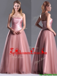 Elegant A Line Tulle Beaded Long Dama Dress in Peach