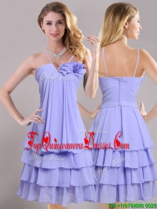 Hot Sale Ruffled Layers and Handcrafted Flower Dama Dress in Lavender