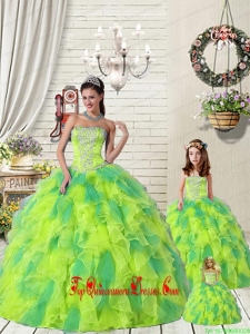 Wonderful Ruffles and Beading Yellow and Green Princesita Dress for 2015