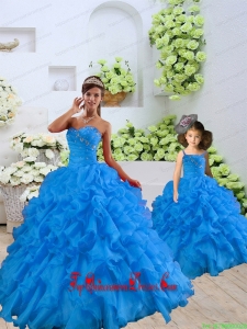 2015 Top Seller Beading and Ruffles Blue Princesita Dress