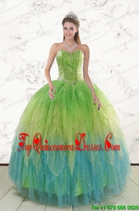 2015 Beautiful Beading and Ruffles Quinceanera Dresses in Multi Color