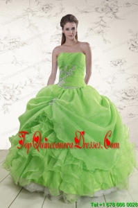 2015 Beautiful Strapless Appliques Quinceanera Dresses in Spring Green