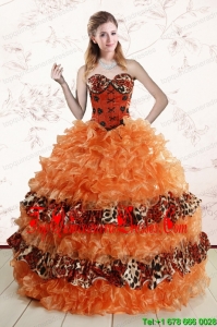 2015 Beautiful Sweetheart Leopard Quinceanera Dresses in Orange