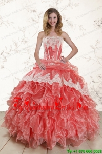 2015 Luxurious Watermelon Quinceanera Dresses with Strapless