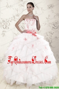 Elegant White Quinceanera Dresses with Pink Appliques and Ruffles