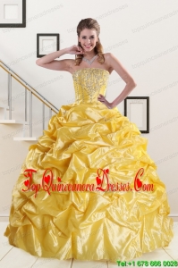 Luxurious Beading Strapless 2015 Quinceanera Dresses with Sweep Train