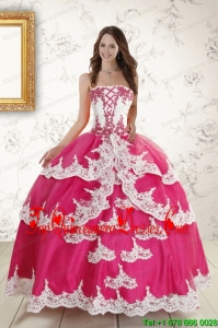 2015 Luxurious Hot Pink Strapless Quinceanera Dresses with Appliques