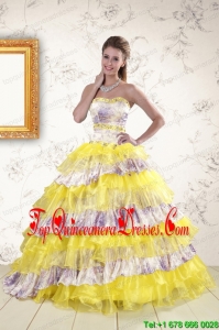 2015 Luxurious Printed and Ruffles Multi-color Quinceanera Dresses