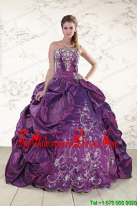 2015 Luxurious Strapless Embroidery Quinceanera Dresses in Purple