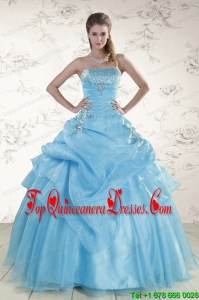 Luxurious Aqua Blue 2015 Strapless Quinceanera Dresses with Beading
