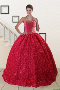 Luxurious Customize Rolling Flower Beading 2015 Quinceanera Dresses in Coral Red