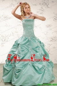 Luxurious Turquoise Quinceanera Dresses with Appliques and Pick Ups