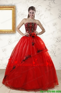 Red Luxurious Appliques Strapless Quinceanera Dresses for 2015