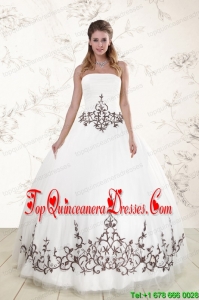 2015 New Style Appliques Strapless White Quinceanera Dresses