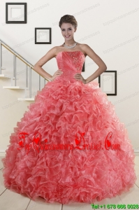 2015 New Style Watermelon Red Sweet 15 Dress with Beading