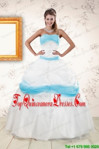 Perfect White and Baby Blue Ball Gown Quinceanera Dress for 2015