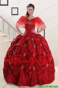 Wine Red New Style Strapless 2015 Quinceanera Dresses with Appliques
