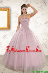 2015 Light Pink Strapless Perfect Sweet 16 Dresses with Appliques