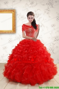 2015 Popular Ball Gown Beading Quinceanera Dresses in Red