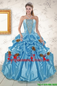 Perfect Aqua Blue Quinceanera Dresses with Beading and Flowers