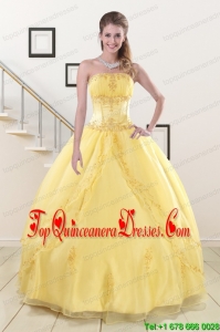 Popular Yellow 2015 Quinceanera Dresses with Strapless