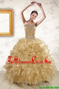 2015 Luxurious Ruffles and Beaded Quinceanera Dresses in Champange