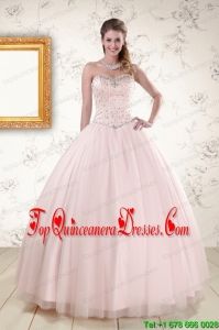 2015 Popular Light Pink Beading Quinceanera Dresses