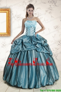 2015 Popular Strapless Pick Ups Quinceanera Dresses in Teal
