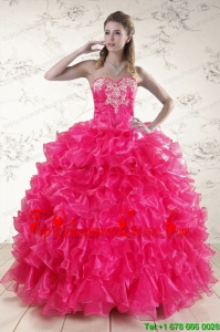 Popular Hot Pink Sweet 15 Dresses with Appliques and Ruffles