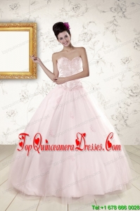 2015 Pretty Light Pink Quinceanera Dresses with Appliques