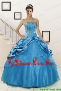 2015 Pretty Spring Wonderful Strapless Appliques Quinceanera Dresses in Teal