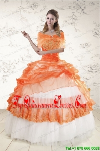 2015 Pretty Strapless Orange Quinceanera Dresses with Beading and Appliques