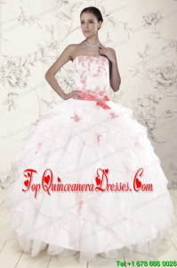 Pretty White Quinceanera Dresses with Pink Appliques and Ruffles